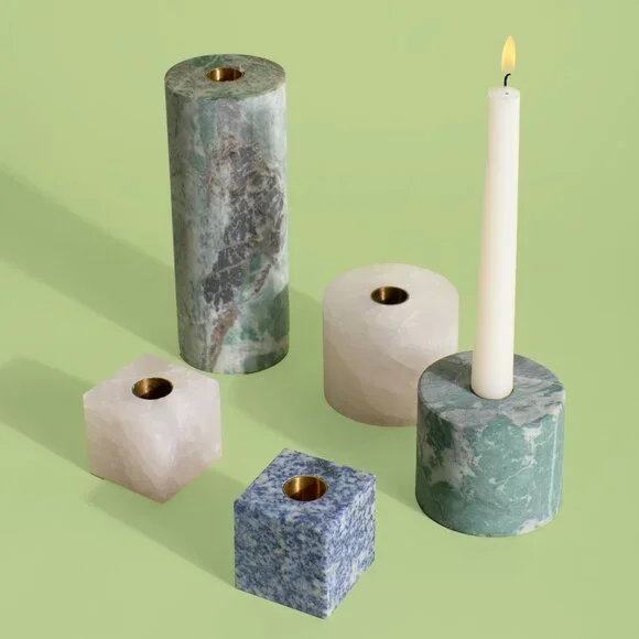 New Discontinued Joanna Buchanan Cube Candlestick  in Rose&Blue Quartz - Picture 5 of 7